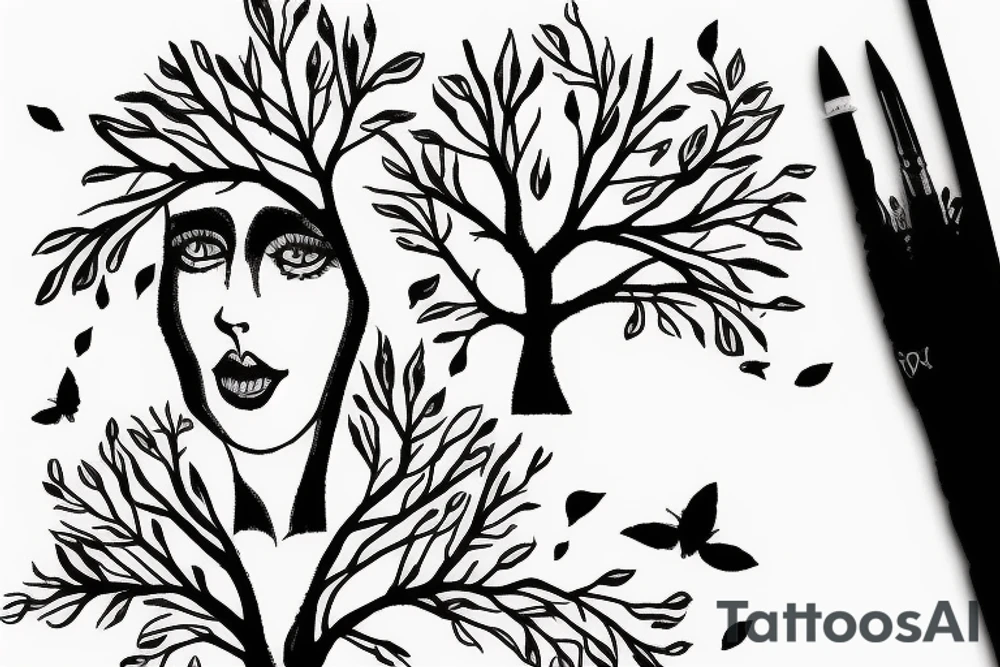 Tree with woman face tattoo idea