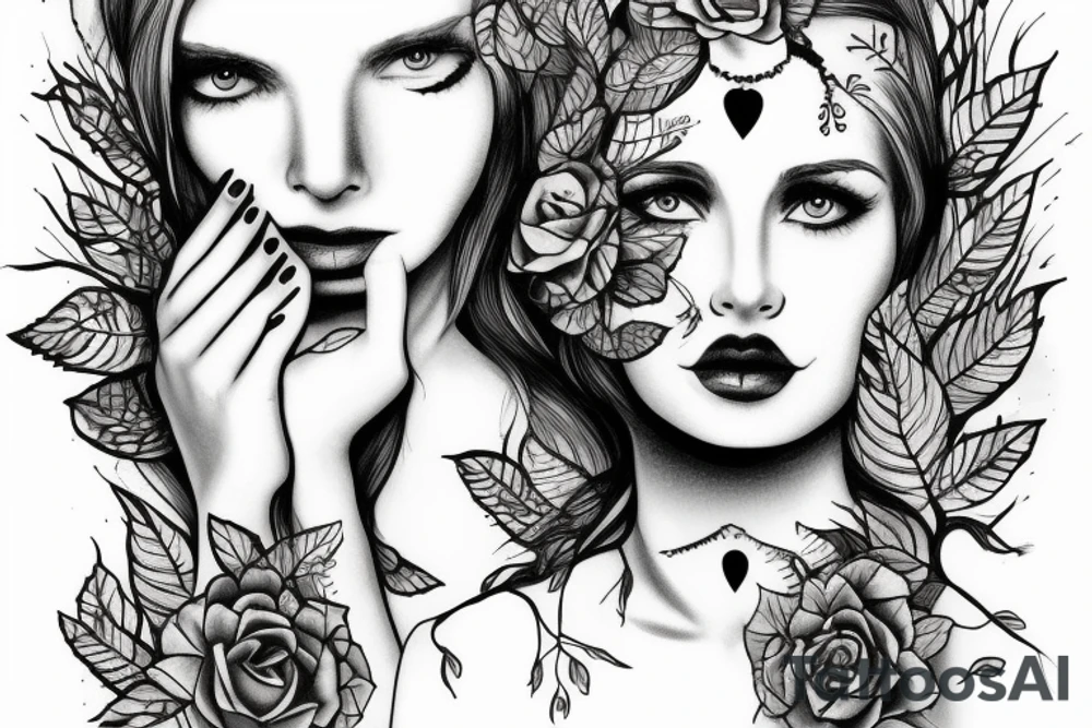 Tree with woman face tattoo idea