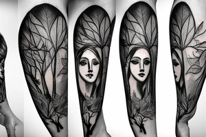Tree with woman’s face in leaves tattoo idea