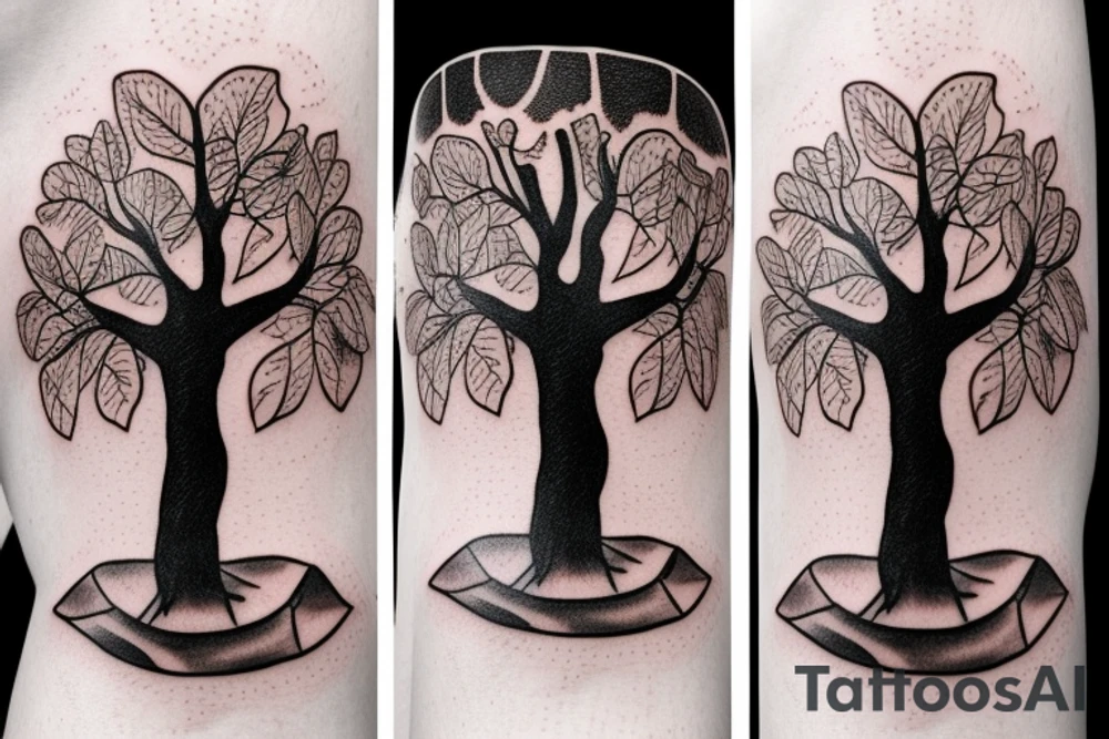 Tree with woman’s face in leaves tattoo idea