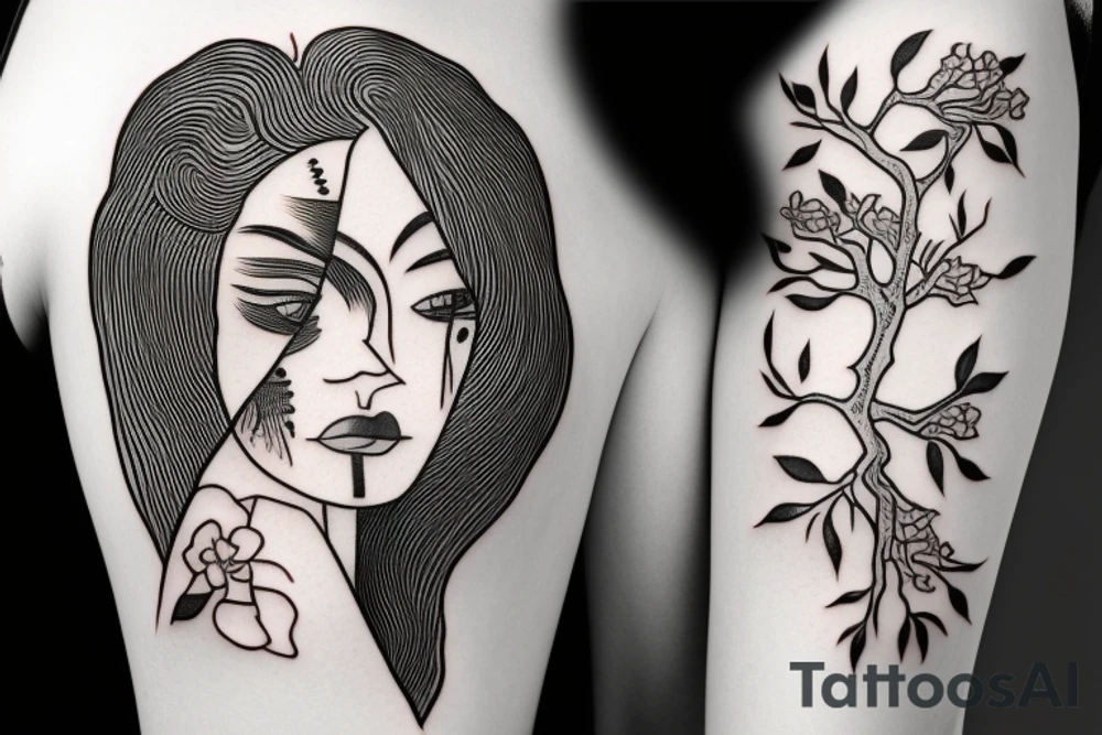 Tree with woman’s face Japanese style tattoo idea