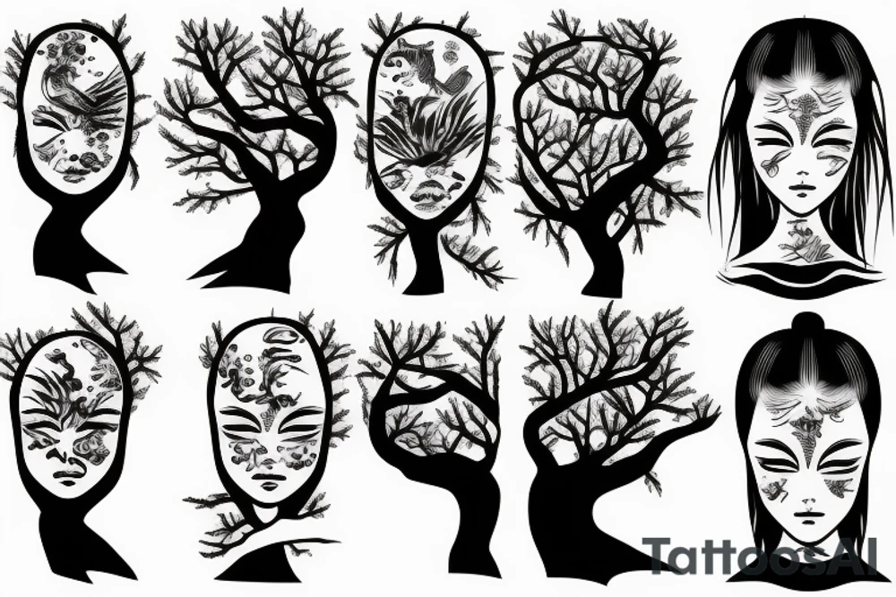 Tree with woman’s face Japanese style tattoo idea