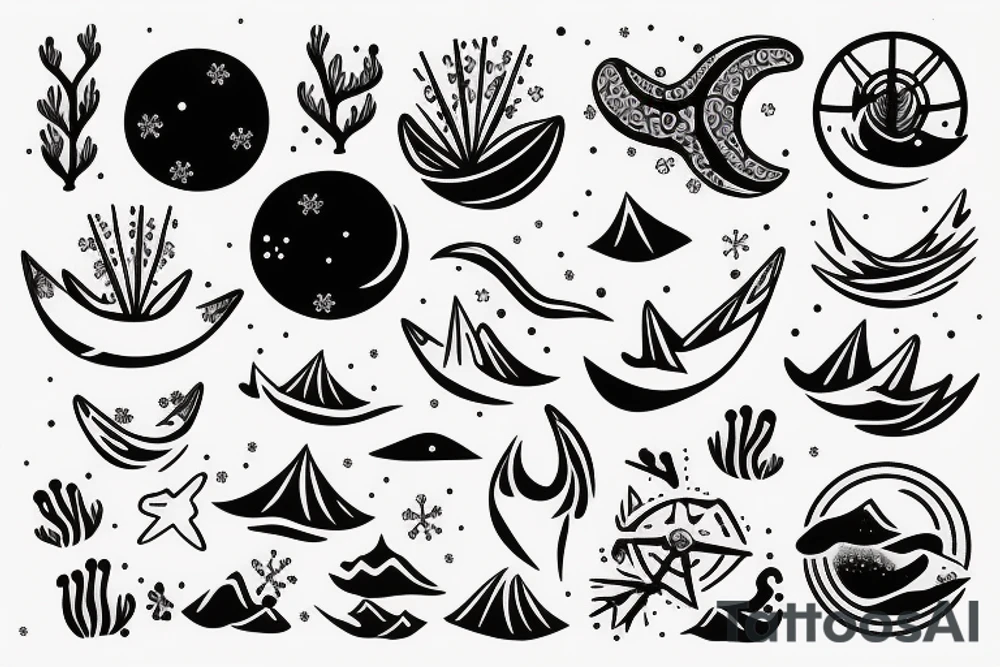 minimalist tattoo that relates when it is snowing and the sea waves tattoo idea