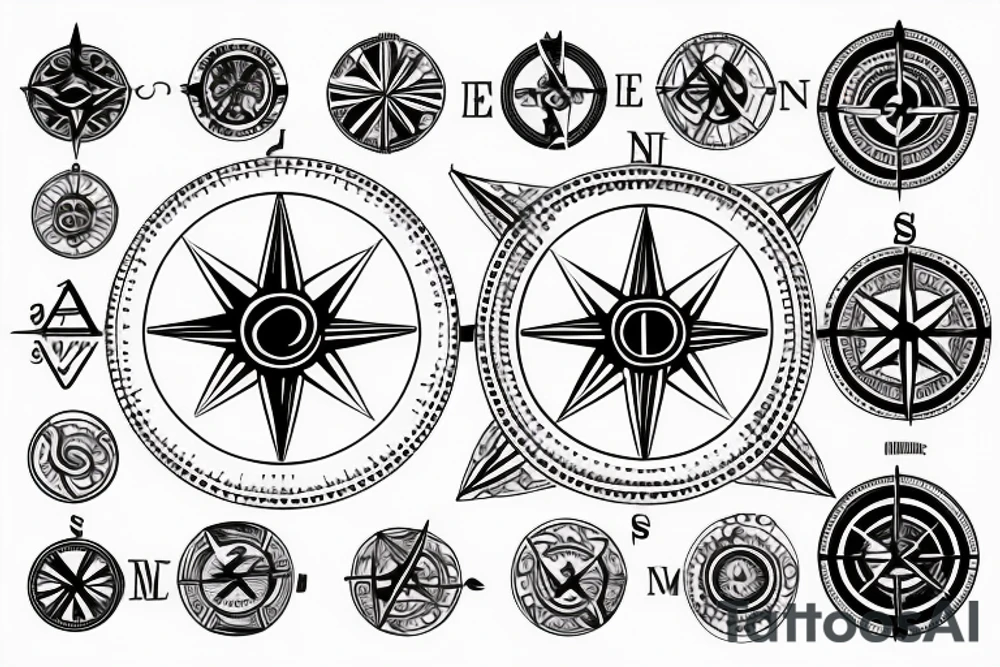 Compass with the letters O and N tattoo idea