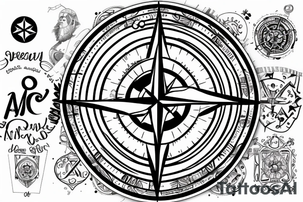 Compass with the letters O and N tattoo idea