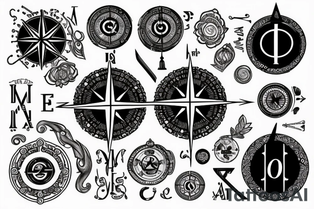 Compass with the letters O and N tattoo idea