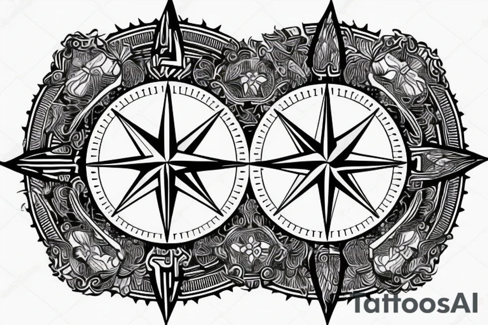 Compass with the letters O and N tattoo idea