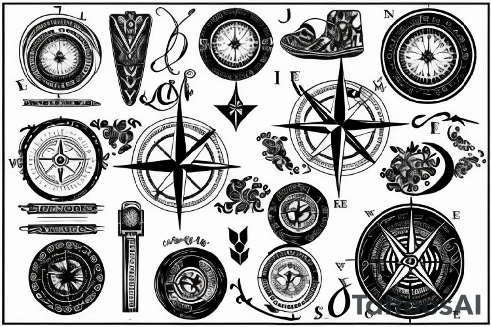 Compass with the letters O and N tattoo idea