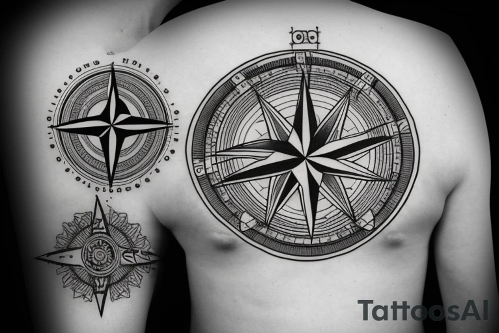Compass with the letters O and N tattoo idea