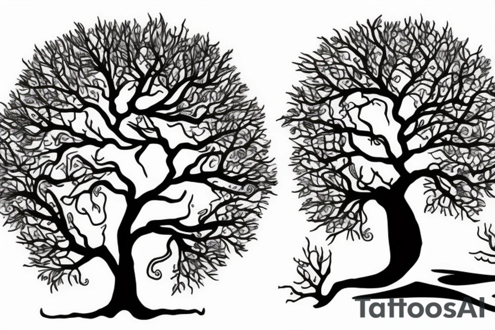 tree on fire tattoo idea