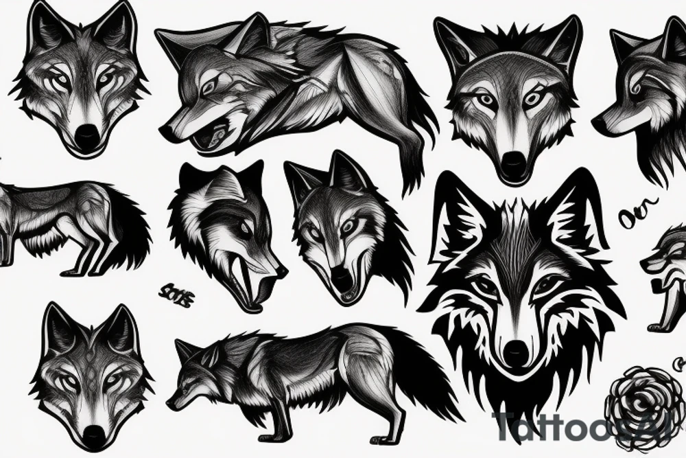An artistic wolf runing and howling tattoo idea