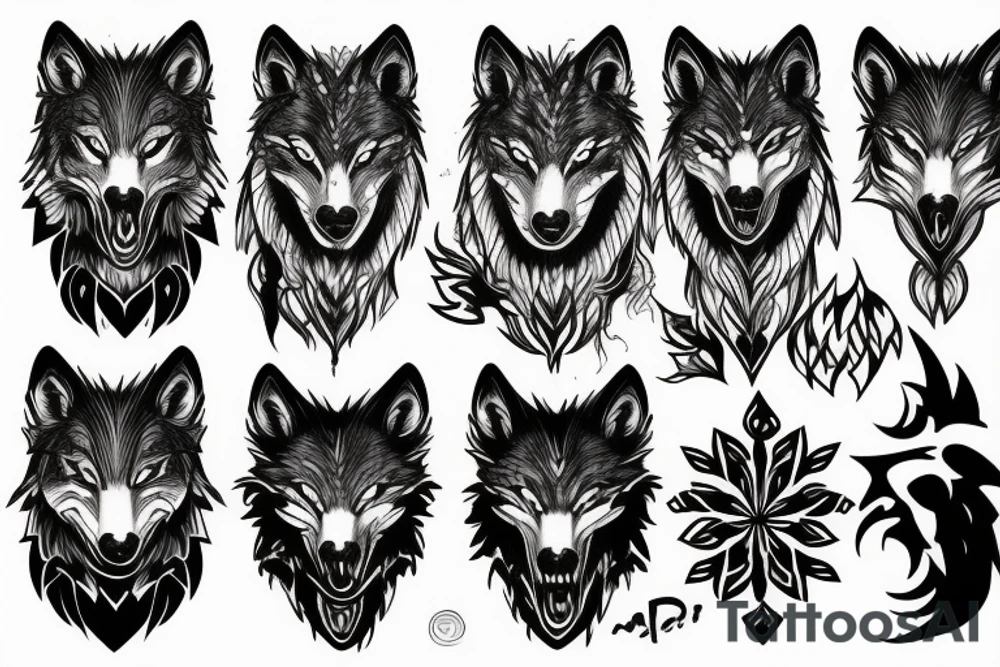 An artistic wolf runing and howling tattoo idea