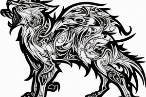 An artistic wolf runing and howling tattoo idea