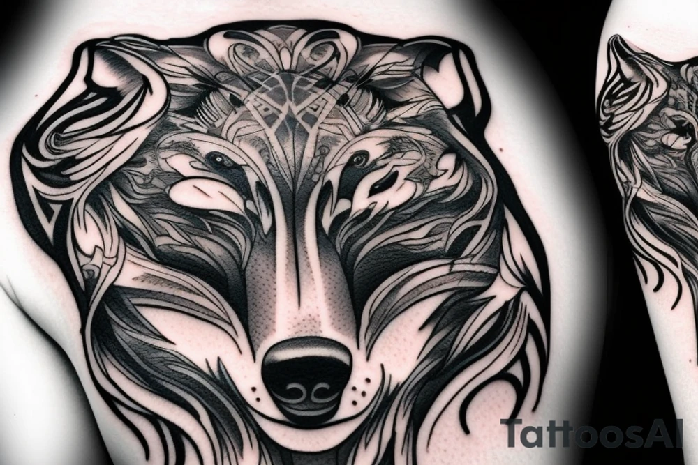 An artistic wolf runing and howling tattoo idea