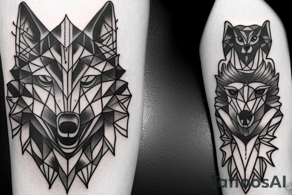 An artistic wolf runing and howling tattoo idea