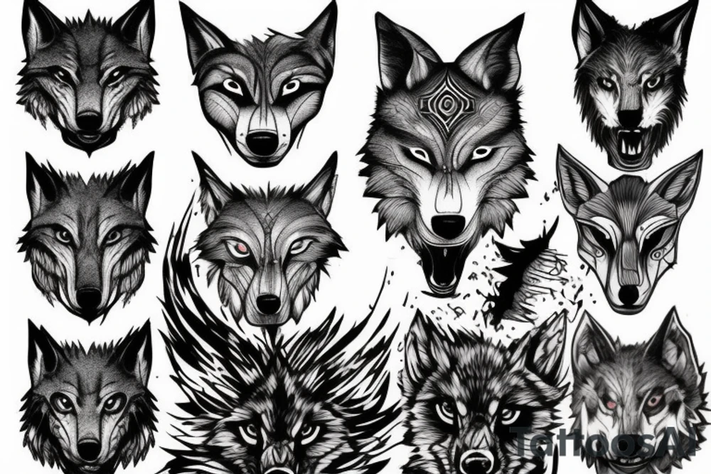 An artistic wolf runing and howling tattoo idea