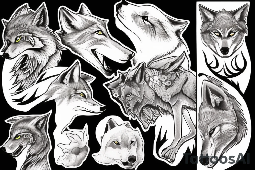An artistic wolf runing and howling tattoo idea