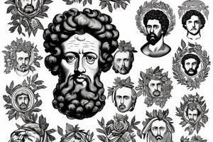 Old school style portrait of marcus aurelius with wreath tattoo idea