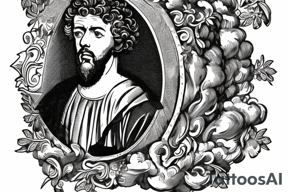 Old school style portrait of marcus aurelius with wreath tattoo idea