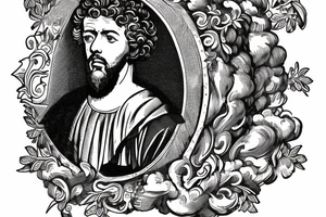 Old school style portrait of marcus aurelius with wreath tattoo idea