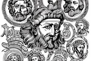 traditional bold line style portrait of marcus aurelius with wreath in full color tattoo idea