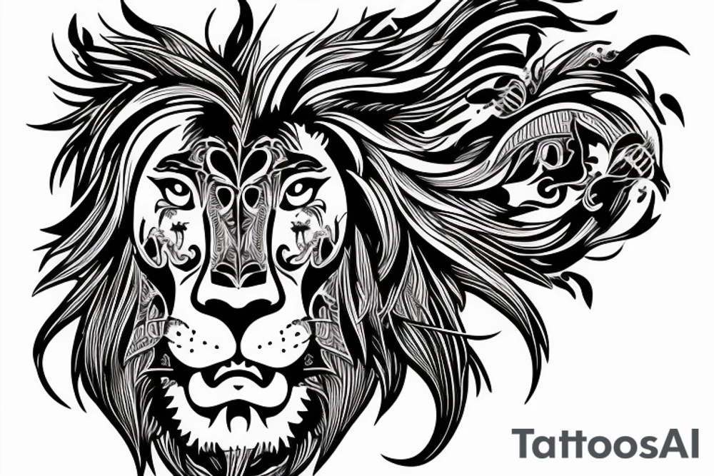 Lion with half its skull showing tattoo idea