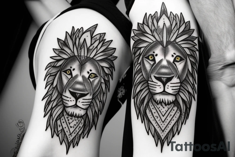 Lion with half its skull showing tattoo idea