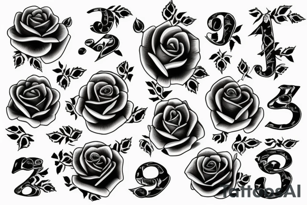 A rose with the numbers 999 tattoo idea