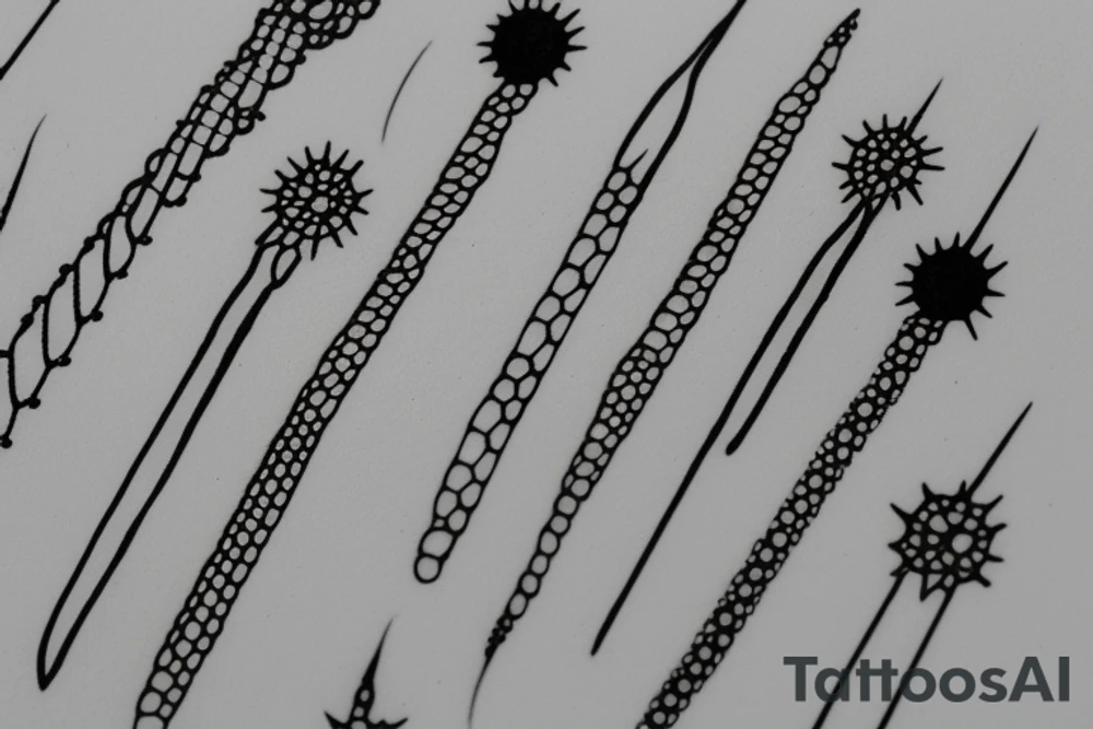 thin long spicky nail tattoo idea
