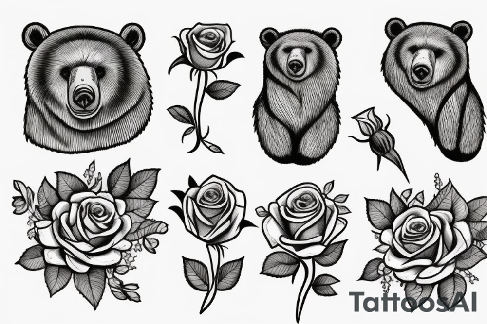 Bear holding roses tattoo idea