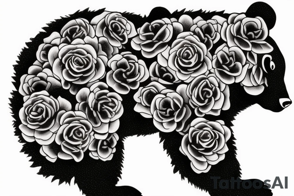 Bear made of roses tattoo idea