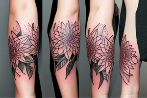 Dahlias growing around a fox skull tattoo idea