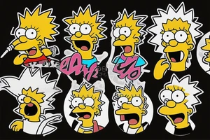 Tom and jery, coyote and road runner and bart and lisa simpson in one composition tattoo idea