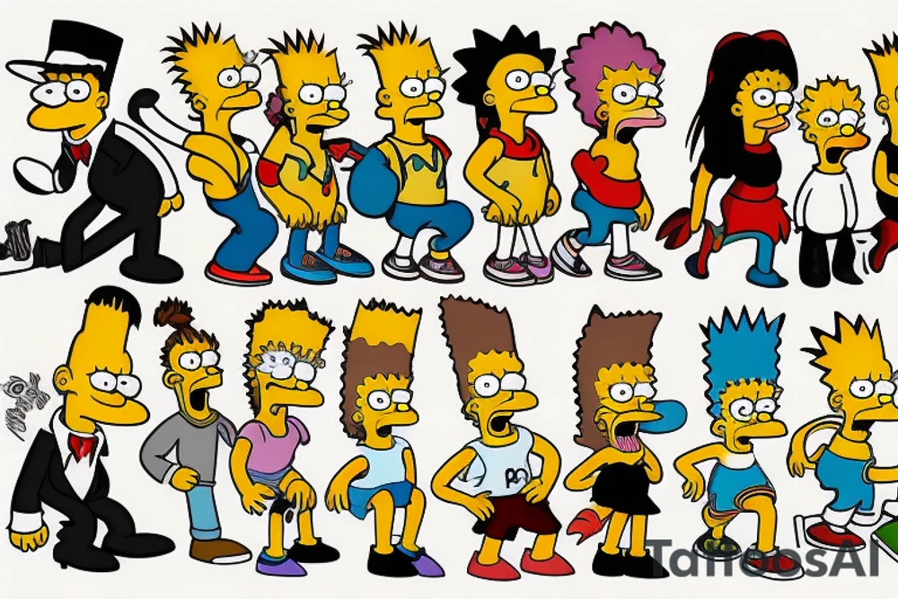 Tom and jery, coyote and road runner and bart and lisa simpson in one composition tattoo idea