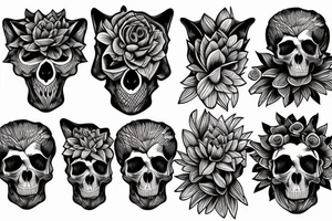 Dahlias growing around the skull of a fox tattoo idea
