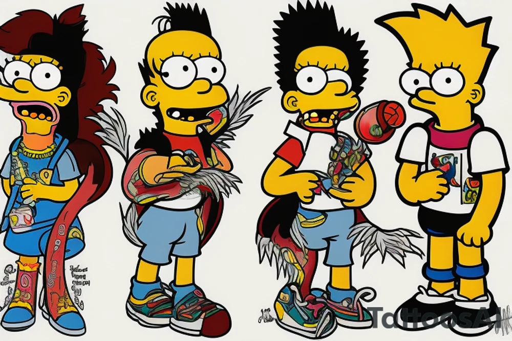 Tom and jery, coyote and road runner and bart and lisa simpson leg tattoo tattoo idea