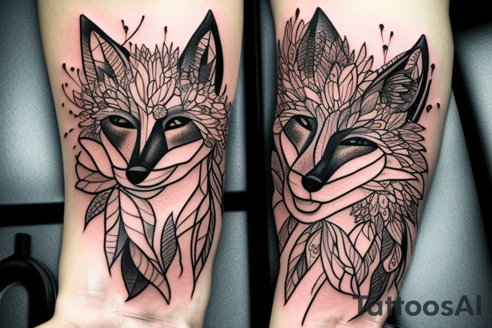 Fox made of dahlias tattoo idea