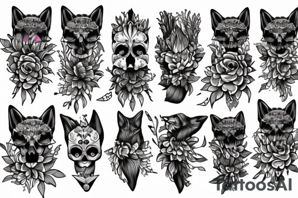 Fox of a skull made out of dahlias tattoo idea