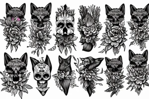Fox of a skull made out of dahlias tattoo idea