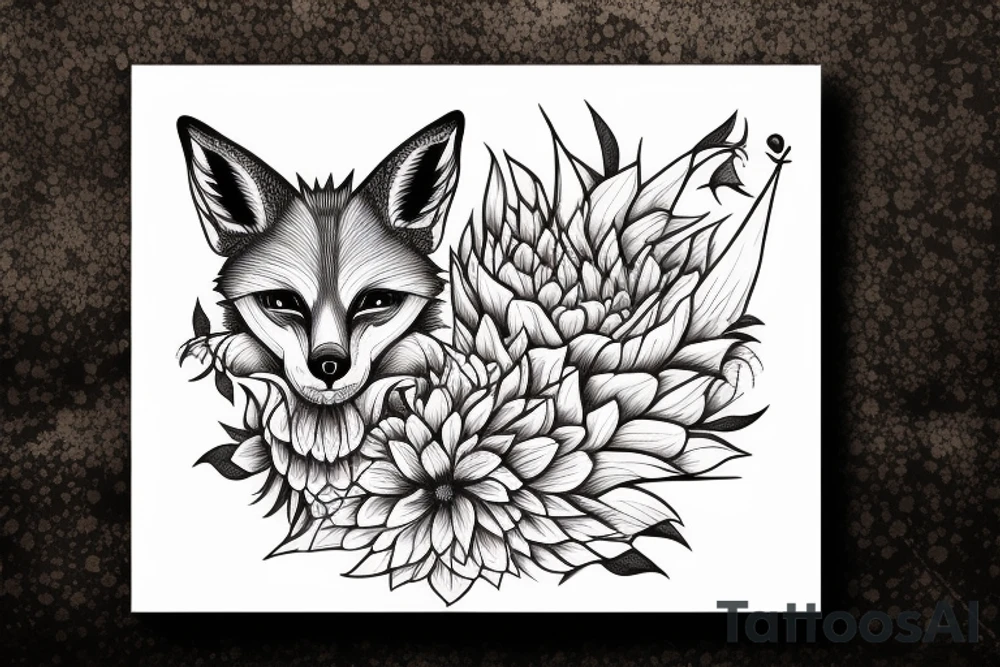 Skull of a fox made out of dahlias tattoo idea