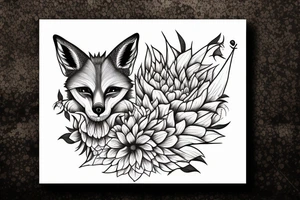 Skull of a fox made out of dahlias tattoo idea