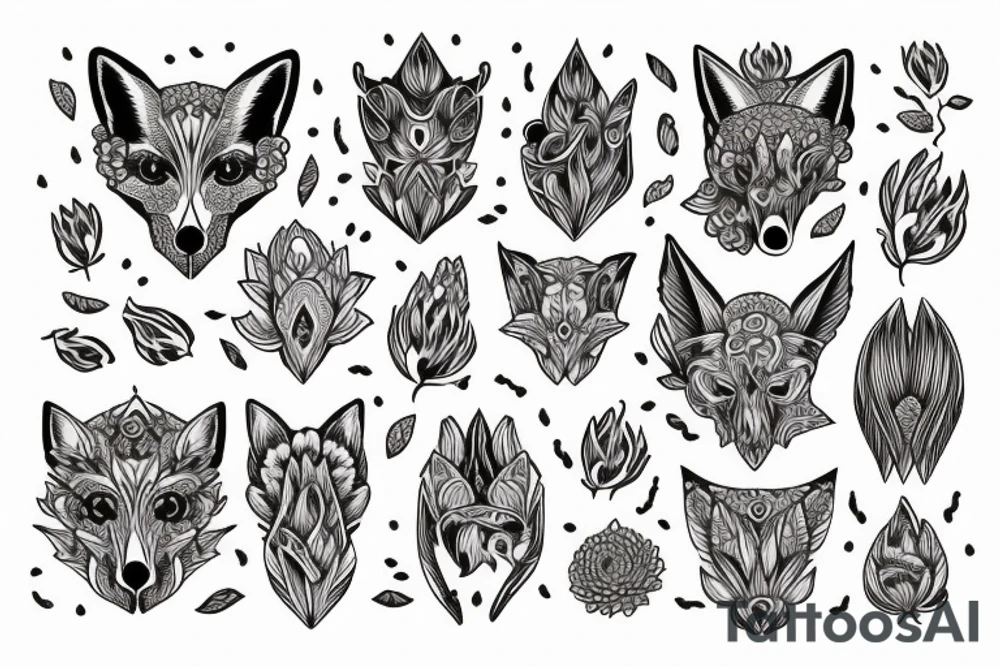 Skull of a fox made out of dahlias tattoo idea