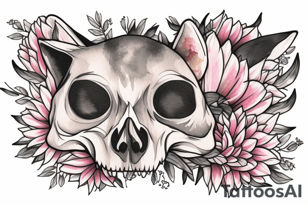 Skull of a fox made out of dahlias tattoo idea
