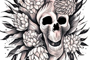 Skull of a fox made out of dahlias tattoo idea