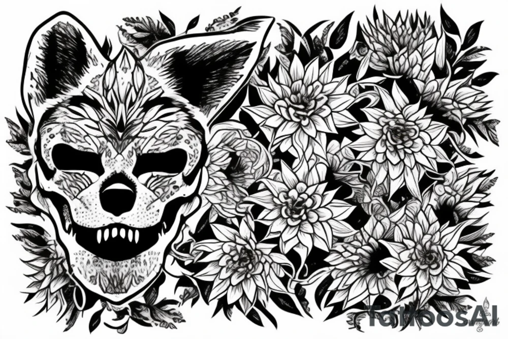 Skull of a fox made out of dahlias tattoo idea