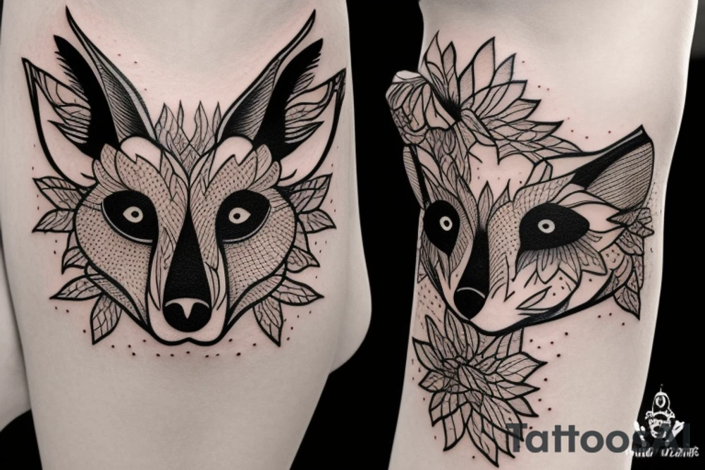 Skull of a fox made out of dahlias tattoo idea