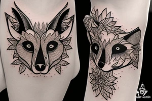 Skull of a fox made out of dahlias tattoo idea