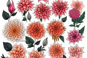 Orange and pink dahlias tattoo idea