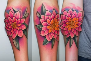 Orange and pink dahlias tattoo idea