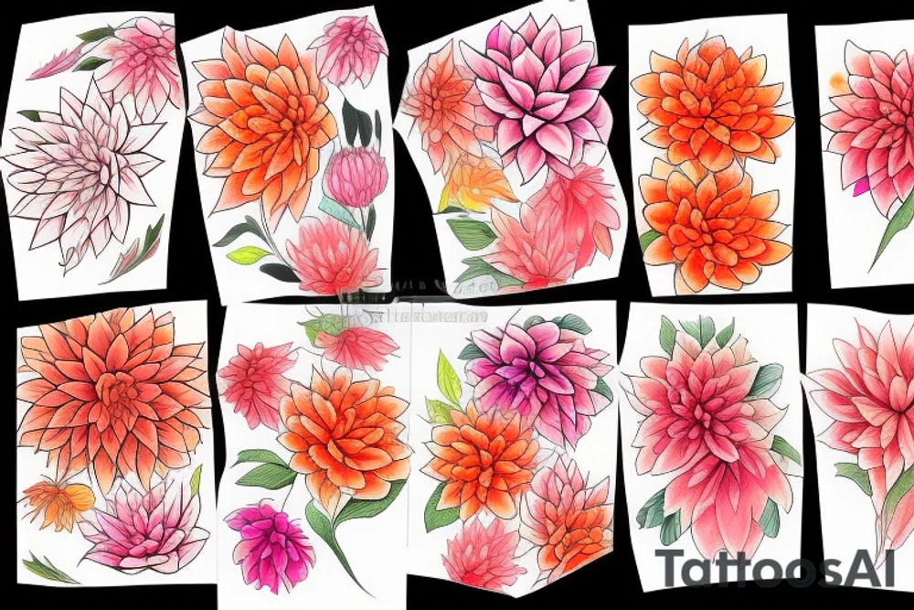 Orange and pink dahlias tattoo idea